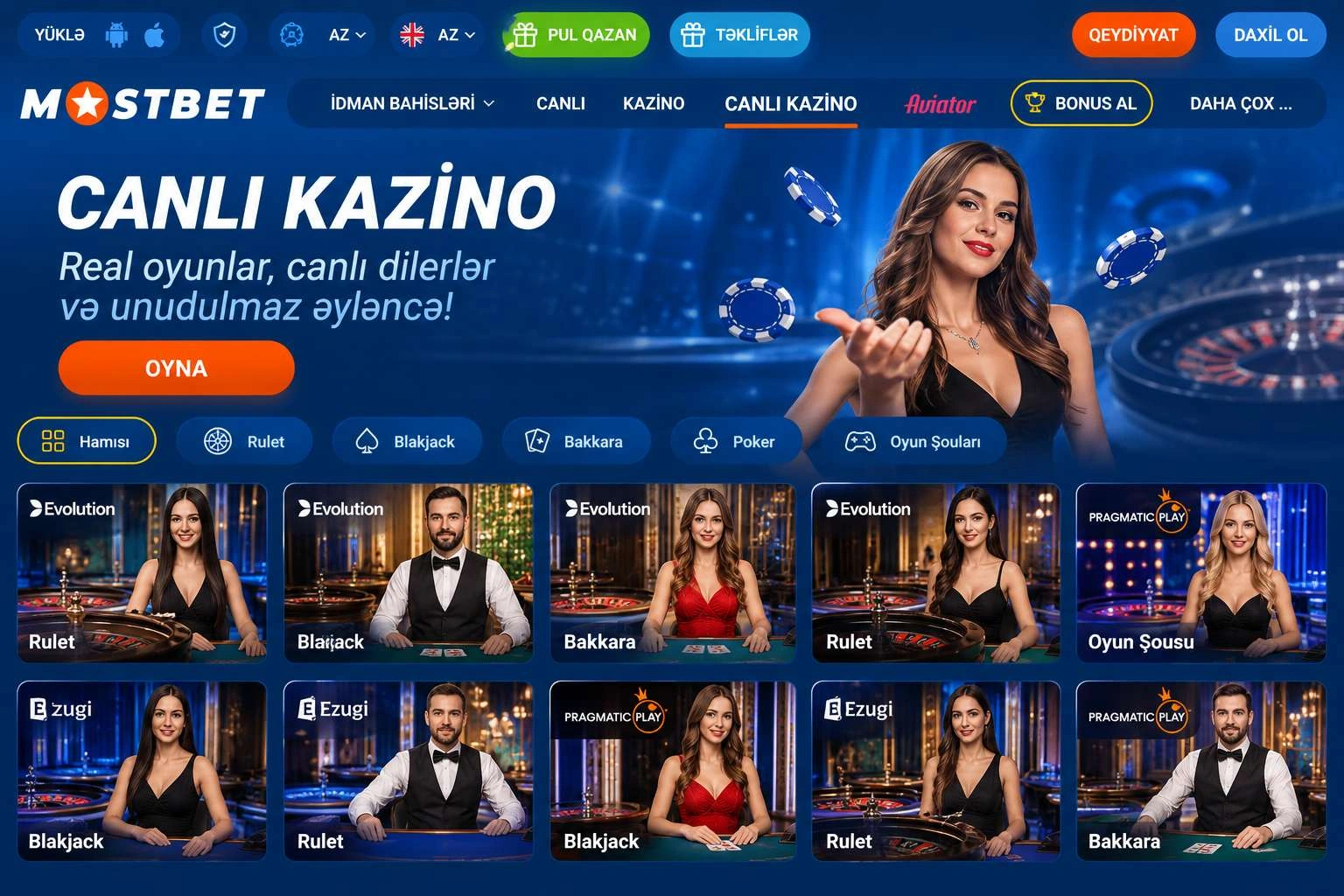 Mostbet AZ: canlı kazino